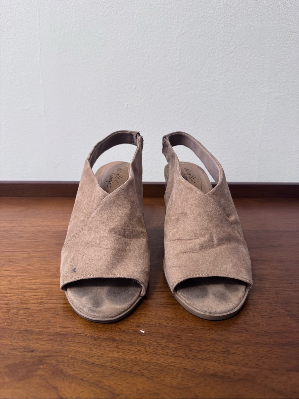dexflex comfort Taupe Suede Open-Toe Slingback Heels